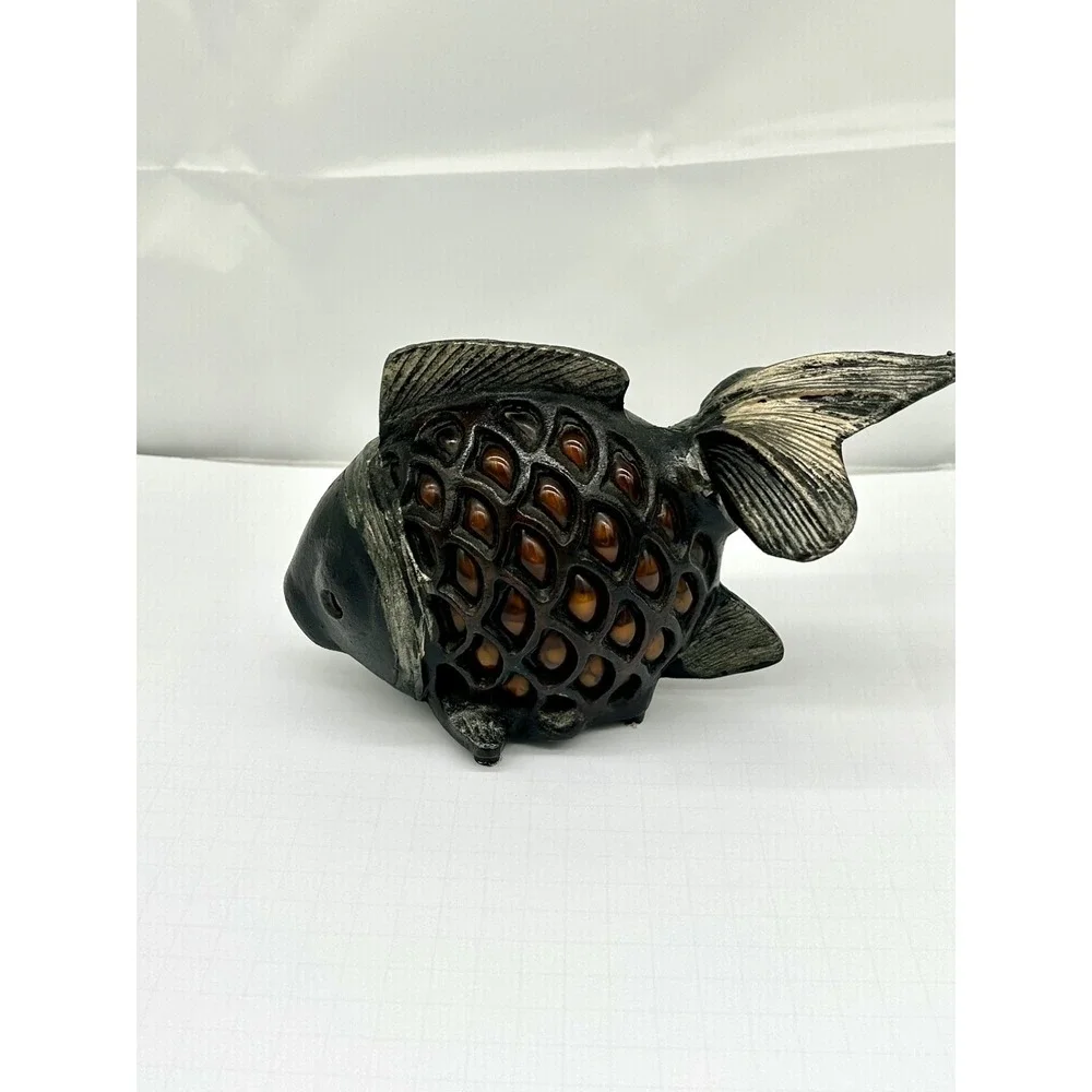 Vintage Heavy Cast Iron Koi Fish Goldfish Japanese Garden Candle Lantern